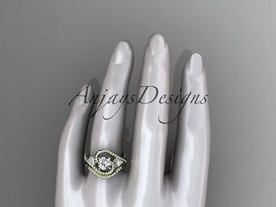 Unique 14kt yellow gold diamond engagement set, wedding ring ADLR320S - Vinsiena Designs