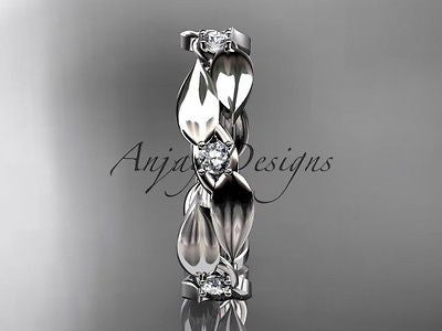 Platinum diamond leaf and vine wedding ring, engagement band ADLR58B - Vinsiena Designs