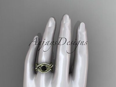 14k yellow gold celtic trinity knot wedding set,double band Black Diamond CT790S