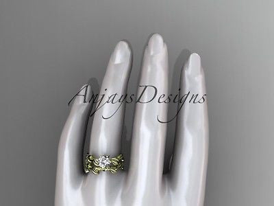 Unique 14kt yellow gold diamond floral wedding ring, engagement set ADLR248S - Vinsiena Designs