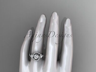 Unique 14k white gold diamond engagement ring "Forever One" Moissanite ADLR320 - Vinsiena Designs