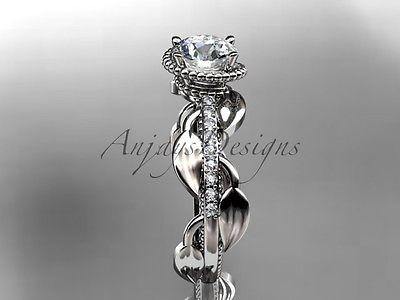 Unique Platinum diamond leaf and vine, flower, engagement ring ADLR231P - Vinsiena Designs