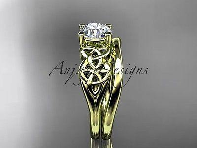 14k yellow gold trinity knot wedding ring, engagement set One Moissanite CT7169S - Vinsiena Designs