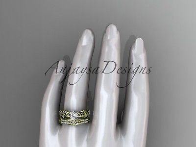 14kt yellow gold diamond celtic trinity ring, triquetra engagement set, CT7353S - Vinsiena Designs