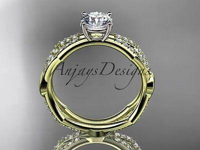 14kt yellow gold diamond leaf and vine, engagement ring Moissanite ADLR353