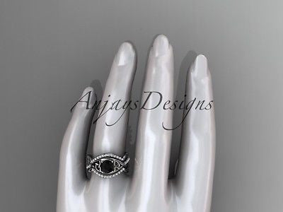 14k white gold celtic trinity knot wedding set,double band Black Diamond CT790S