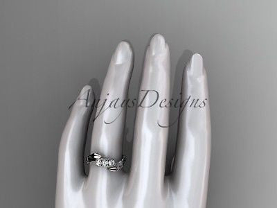 Platinum diamond leaf and vine three stone band ADLR247 - Vinsiena Designs