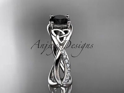 platinum celtic trinity knot engagement ring, wedding ring  Black Diamond CT790