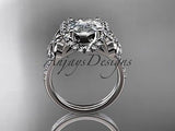 14kt white gold diamond floral wedding ring, engagement ring, moissanite ADLR148 - Vinsiena Designs