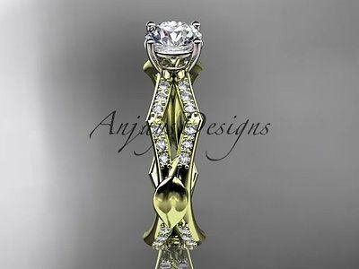 14kt yellow gold diamond leaf and vine, engagement ring Moissanite ADLR353