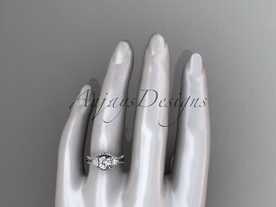 Unique 14k white gold diamond engagement ring "Forever One" Moissanite ADLR319 - Vinsiena Designs