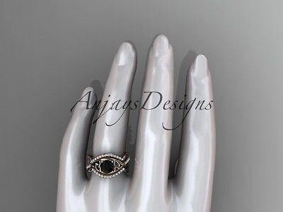 14k rose gold celtic trinity knot wedding set,double band Black Diamond CT790S