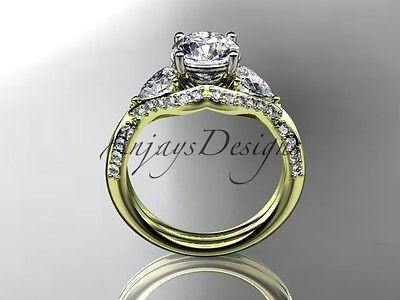 Unique 14kt yellow gold diamond wedding ring, engagement ring ADLR319 - Vinsiena Designs