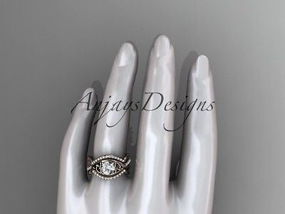 14kt rose gold celtic trinity knot wedding set,double band One Moissanit CT790S