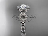 14kt white gold diamond flower engagement ring "Forever One" Moissanite ADLR219 - Vinsiena Designs