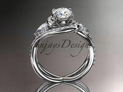 Unique Platinum diamond engagement ring, wedding band ADLR320P - Vinsiena Designs