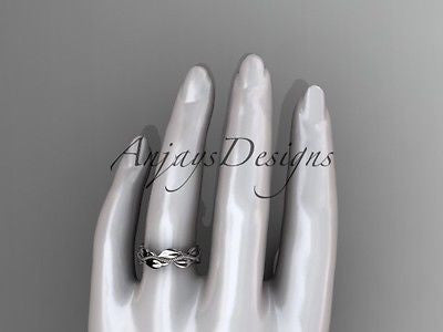 Unique 14k white gold leaf and vine engagement ring, wedding band ADLR258G - Vinsiena Designs