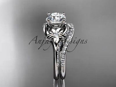 14kt white gold diamond floral engagement ring, wedding set  ADLR125S - Vinsiena Designs