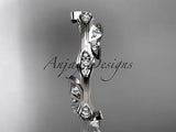 Platinum diamond leaf and vine engagement ring, wedding band ADLR41P - Vinsiena Designs