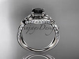 14kt white gold diamond flower engagement ring enhanced Black Diamond ADLR218 - Vinsiena Designs