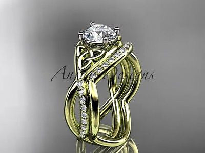 14k yellow gold celtic trinity knot engagement set,wedding Moissanite CT790S