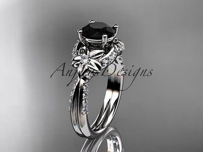 Unique platinum diamond flower engagement ring Black Diamond ADLR220 - Vinsiena Designs