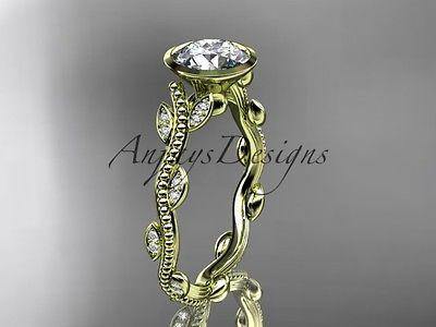 14k yellow gold diamond vine leaf wedding, engagement ring  ADLR33 - Vinsiena Designs