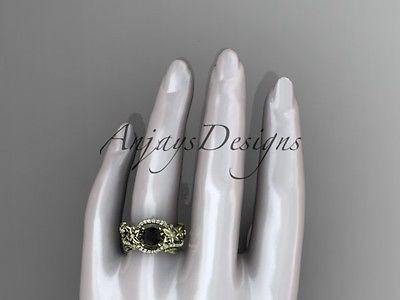 14k yellow gold diamond unique flower,  engagement set  Black Diamond ADLR211 - Vinsiena Designs