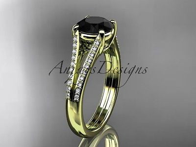 14k yellow gold diamond unique engagement ring, enhanced  Black Diamond ADER108 - Vinsiena Designs