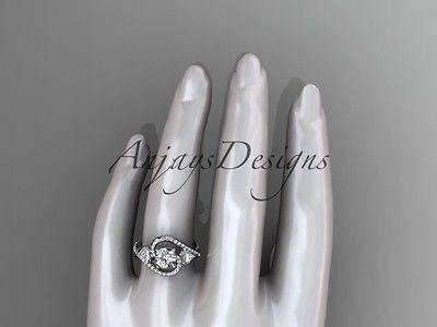 Unique Platinum diamond engagement ring, wedding band ADLR320P - Vinsiena Designs