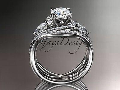 Unique Platinum diamond engagement set, wedding ring ADLR320S - Vinsiena Designs