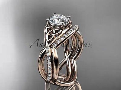 14k rose gold celtic trinity knot engagement set, wedding ring CT790S