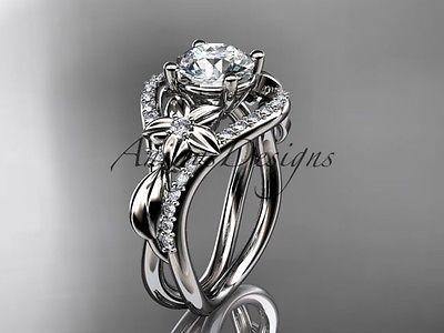 Unique platinum diamond leaf and vine wedding ring, engagement ring ADLR244 - Vinsiena Designs