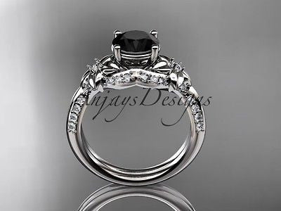 Unique platinum diamond flower engagement ring Black Diamond ADLR220 - Vinsiena Designs