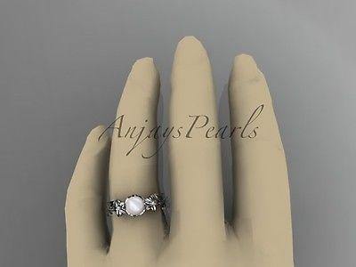 Unique platinum diamond floral pearl engagement ring AP223 - Vinsiena Designs