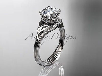 14kt Platinum gold diamond flower engagement ring "Forever One" Moissani ADLR240 - Vinsiena Designs