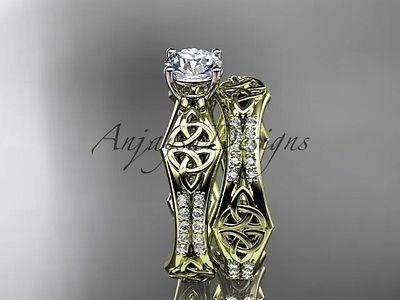 14kt yellow gold diamond celtic trinity ring, triquetra engagement set, CT7353S - Vinsiena Designs