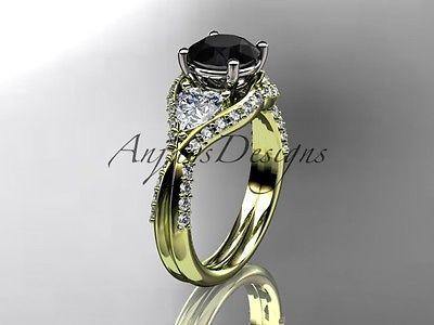 Unique 14k yellow gold diamond engagement ring, enhanced Black Diamond ADLR319 - Vinsiena Designs