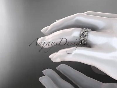 14kt white gold diamond floral,leaf,vine wedding band,engagement ring ADLR250 - Vinsiena Designs