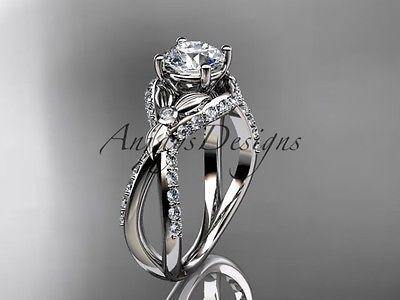 14kt white gold diamond flower wedding ring,engagement ring  ADLR218 - Vinsiena Designs