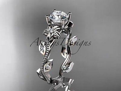 Platinum diamond leaf and vine wedding ring, engagement ring  ADLR151 - Vinsiena Designs