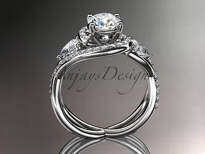 Unique 14k white gold diamond engagement ring "Forever One" Moissanite ADLR320 - Vinsiena Designs