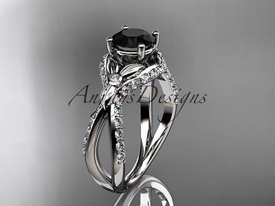 14kt white gold diamond flower engagement ring enhanced Black Diamond ADLR218 - Vinsiena Designs