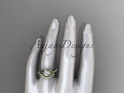 14k yellow gold celtic trinity knot engagement set,wedding Moissanite CT790S