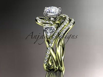 Unique 14kt yellow gold diamond engagement set, wedding ring ADLR320S - Vinsiena Designs