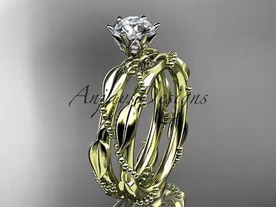 14k yellow gold diamond vine and leaf wedding ring, engagement set ADLR178S - Vinsiena Designs