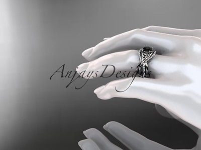 14k white gold celtic trinity knot wedding set,double band Black Diamond CT790S