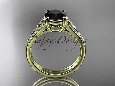 14k yellow gold diamond unique engagement ring, enhanced  Black Diamond ADER108 - Vinsiena Designs