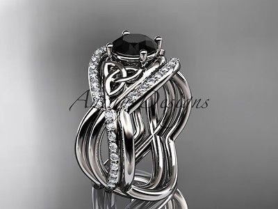 Platinum celtic trinity knot wedding set,double band Black Diamond CT790S