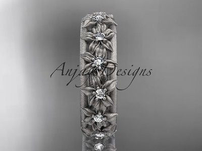 14kt white gold diamond flower wedding, engagement ring, wedding band ADLR163 - Vinsiena Designs